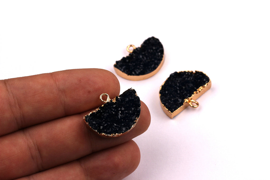 Druzy Earring Charms - Dark Blue Resin Copper Earrings - Semicircle Shaped Pendant - Earring Findings - 24x14x5.5mm - RC1001DB - DOMEDBAZAAR