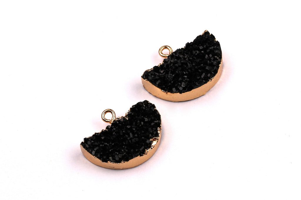 Druzy Earring Charms - Black Resin Copper Earrings - Semicircle Shaped Pendant - Earring Findings - 24x14x5.5mm - RC1001BK - DOMEDBAZAAR