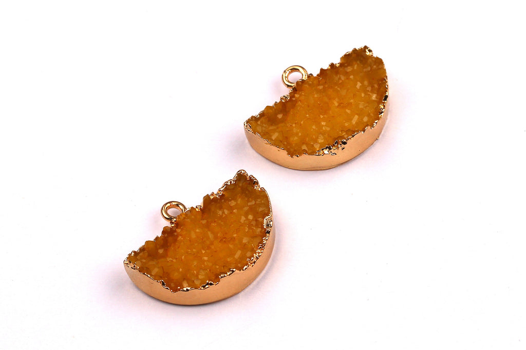 Druzy Earring Charms - Orange Resin Copper Earrings - Semicircle Shaped Pendant - Earring Findings - 24x14x5.5mm - RC1001Y - DOMEDBAZAAR