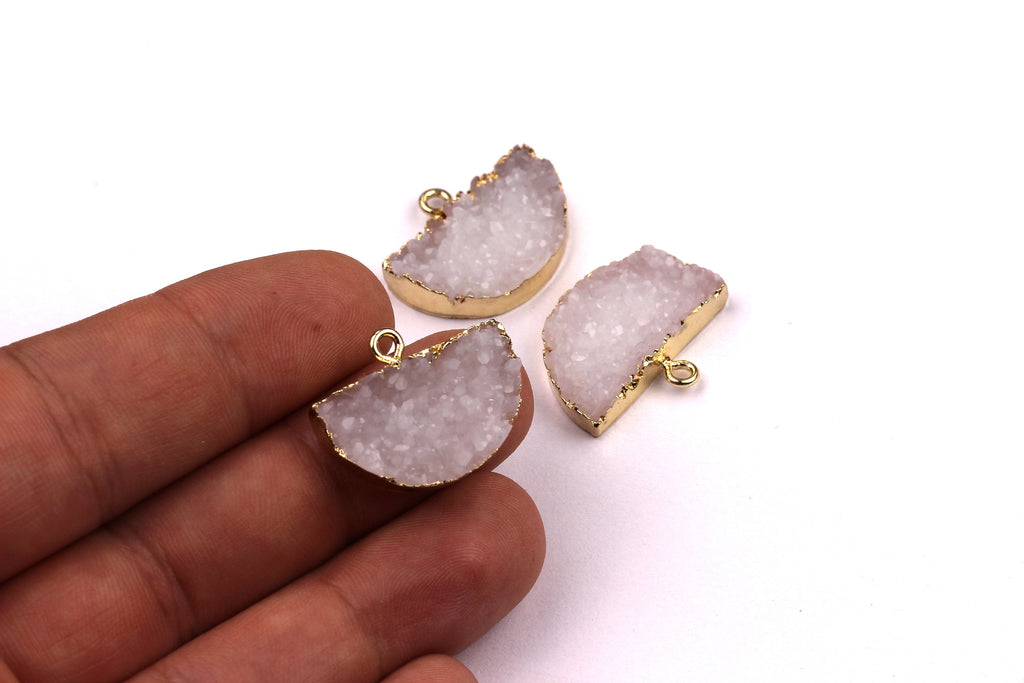 Druzy Earring Charms - White Resin Copper Earrings - Semicircle Shaped Pendant - Earring Findings - 24x14x5.5mm - RC1001W - DOMEDBAZAAR