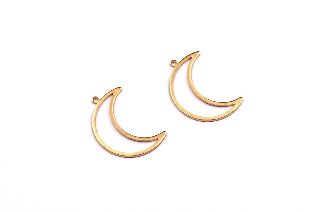Brass Crescent Shaped Charms- Raw Brass Moon Charms - Earring Findings - Jewelry Supplies - 25x17mm - PP1203 - DOMEDBAZAAR