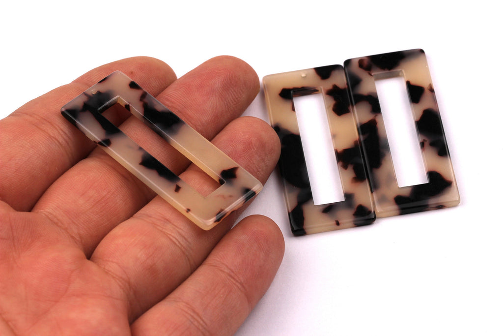 Acetate Rectangle Charms - Blonde Tortoise Shell Earrings - Rectangle Pendant - Color Code: A07 - 48x20mm - AC1025B - DOMEDBAZAAR