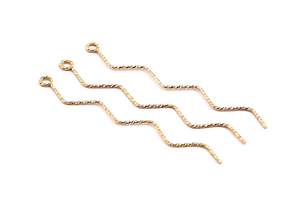 Raw Brass Earring Charms- Wavy Shaped Brass Ear Thread - Jewelry Supplies - 70x6.5x1mm - PP1249 - DOMEDBAZAAR