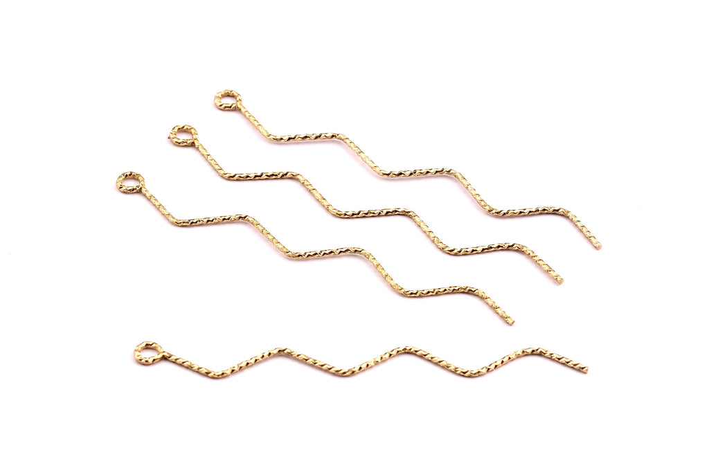 Raw Brass Earring Charms- Wavy Shaped Brass Ear Thread - Jewelry Supplies - 70x6.5x1mm - PP1249 - DOMEDBAZAAR