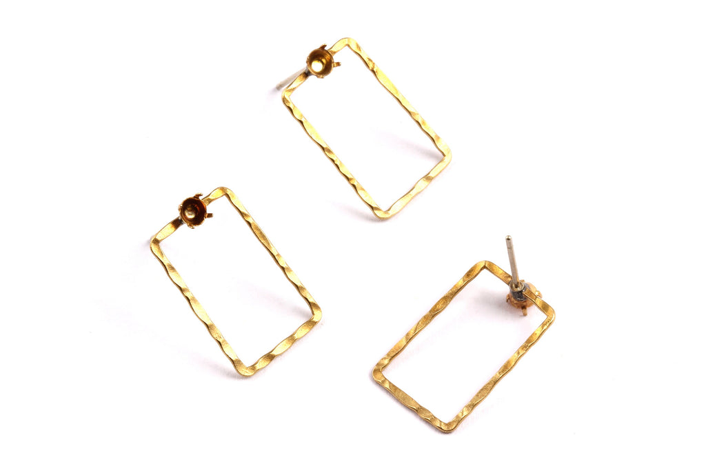 Brass Earring Settings - Raw Brass Rectangle Earrings - Earring Findings - Jewelry Supplies - 19x11x0.5mm - PP1328 - DOMEDBAZAAR