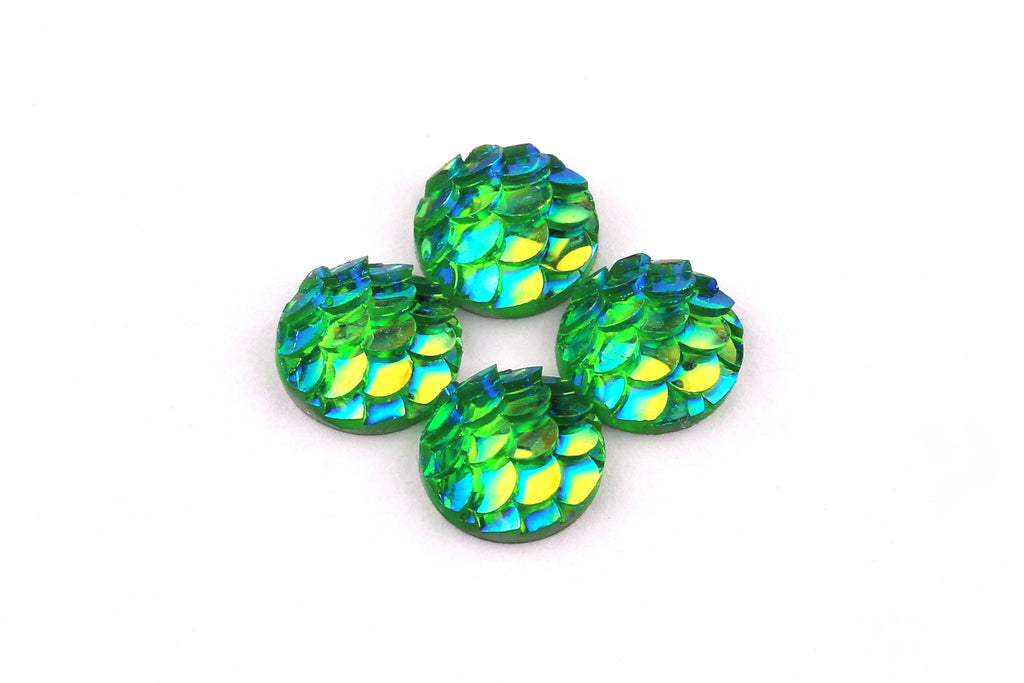 Mermaid Cabochons - Iridescent Fishscale Cabochons - Green Cabochons - Fish Scale - Jewelry Supplies - 10mm - CB1002C - DOMEDBAZAAR