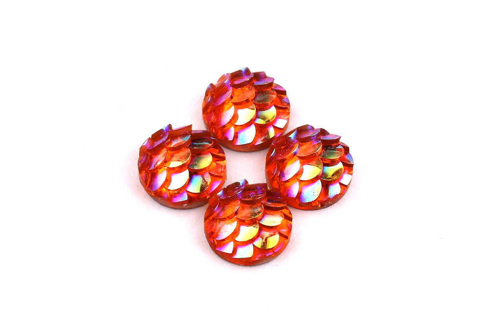 Mermaid Cabochons - Iridescent Fishscale Cabochons - Orange Cabochons - Fish Scale - Jewelry Supplies - 10mm - CB1002J - DOMEDBAZAAR