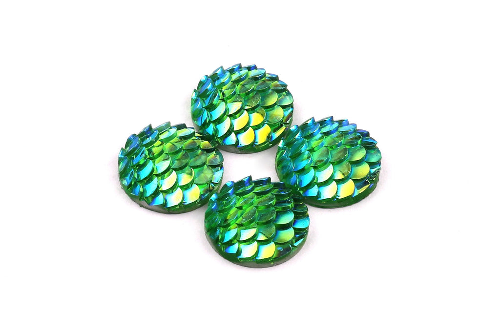 Mermaid Cabochons - Iridescent Fishscale Cabochons - Green Cabochons - Fish Scale - Jewelry Supplies - 12mm - CB1003C - DOMEDBAZAAR