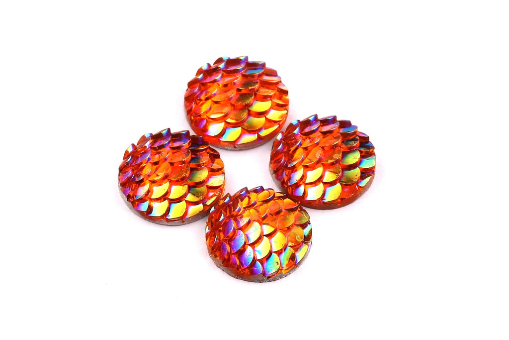 Mermaid Cabochons - Iridescent Fishscale Cabochons - Orange Cabochons - Fish Scale - Jewelry Supplies - 12mm - CB1003F - DOMEDBAZAAR