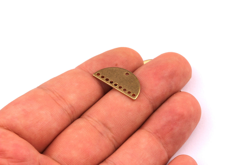 Brass Semicircle Charms - Semicircle Pendant - Raw Brass Connector with 10 Holes - Jewellery Supplies - 10.5x20.5x0.75mm - PP1242 - DOMEDBAZAAR