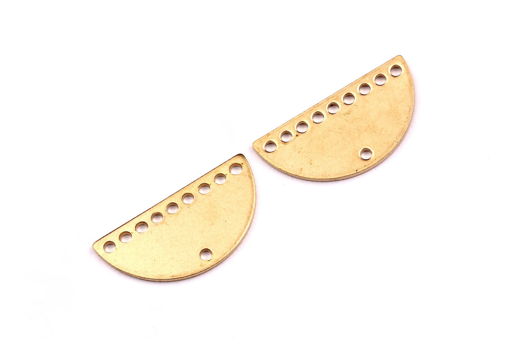 Brass Semicircle Charms - Semicircle Pendant - Raw Brass Connector with 10 Holes - Jewellery Supplies - 10.5x20.5x0.75mm - PP1242 - DOMEDBAZAAR