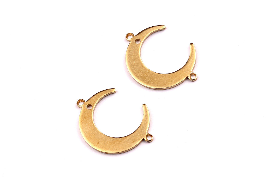 Brass Moon Charms - Crescent Shaped Raw Brass Connector with 3 Holes - Jewelry Supplies - 22x16.5x1mm - PP1188 - DOMEDBAZAAR