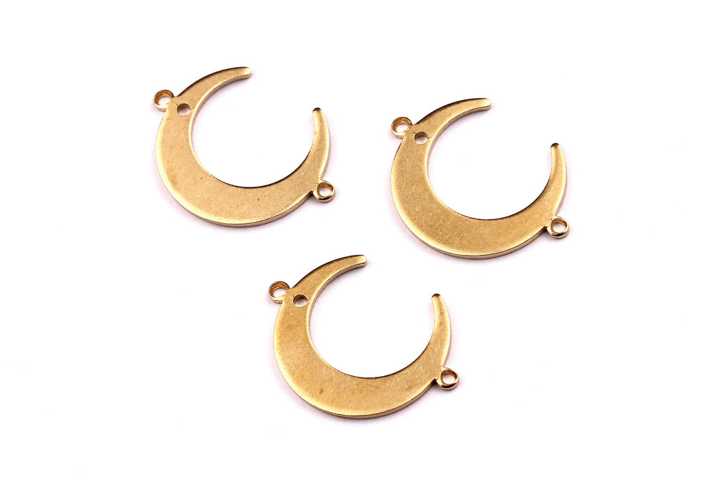 Brass Moon Charms - Crescent Shaped Raw Brass Connector with 3 Holes - Jewelry Supplies - 22x16.5x1mm - PP1188 - DOMEDBAZAAR