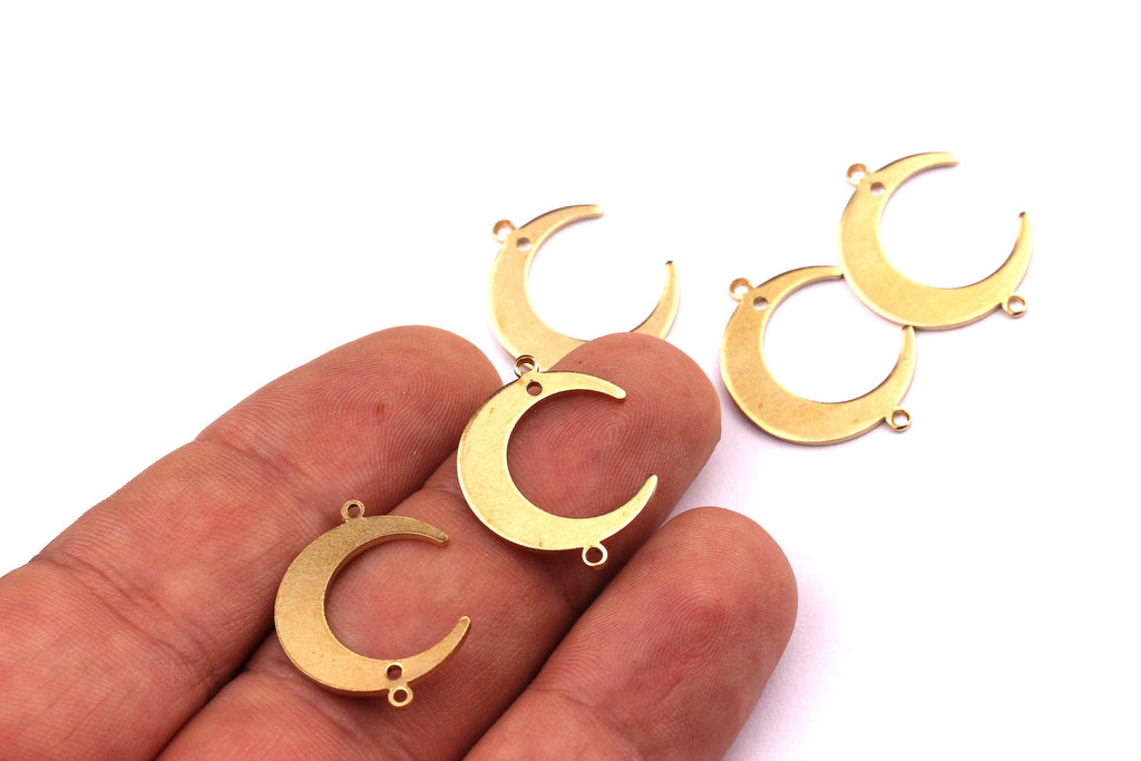 Brass Moon Charms - Crescent Shaped Raw Brass Connector with 3 Holes - Jewelry Supplies - 22x16.5x1mm - PP1188 - DOMEDBAZAAR