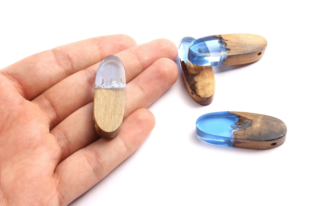 Griding Glue Oak Bark Wood Pendant - Oak Bark Griding Glue - Light Blue Griding Glue Pendant - 44.1x16.3x8.33mm - BB1044A - DOMEDBAZAAR