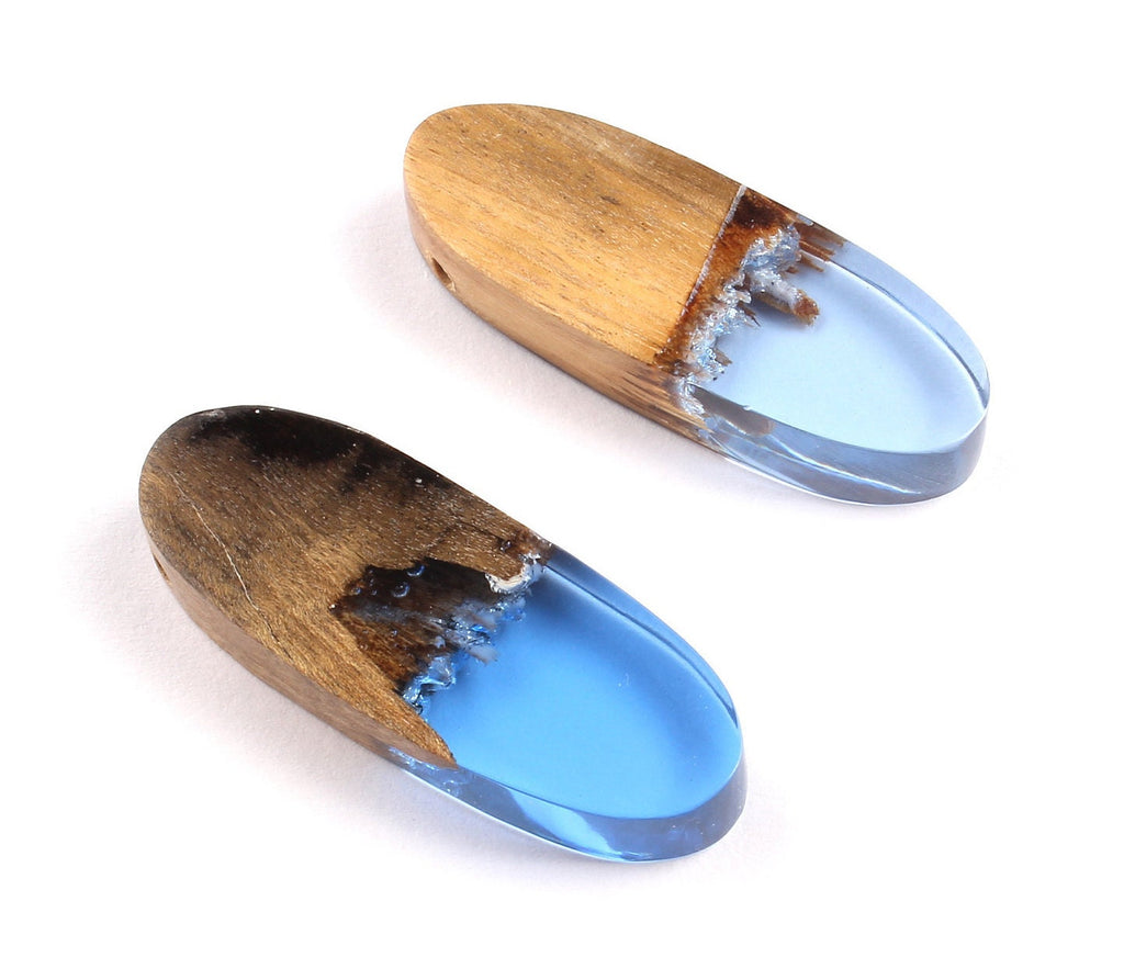 Griding Glue Oak Bark Wood Pendant - Oak Bark Griding Glue - Light Blue Griding Glue Pendant - 44.1x16.3x8.33mm - BB1044A - DOMEDBAZAAR