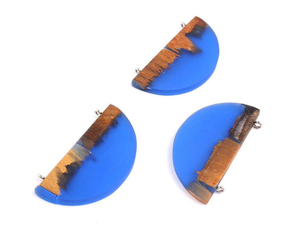Griding Glue Oak Bark Wood Pendant - Blue Circle Shaped Oak Bark Griding Glue - Griding Glue Pendant - 29.9x49.7x4.66mm - BB1048A - DOMEDBAZAAR