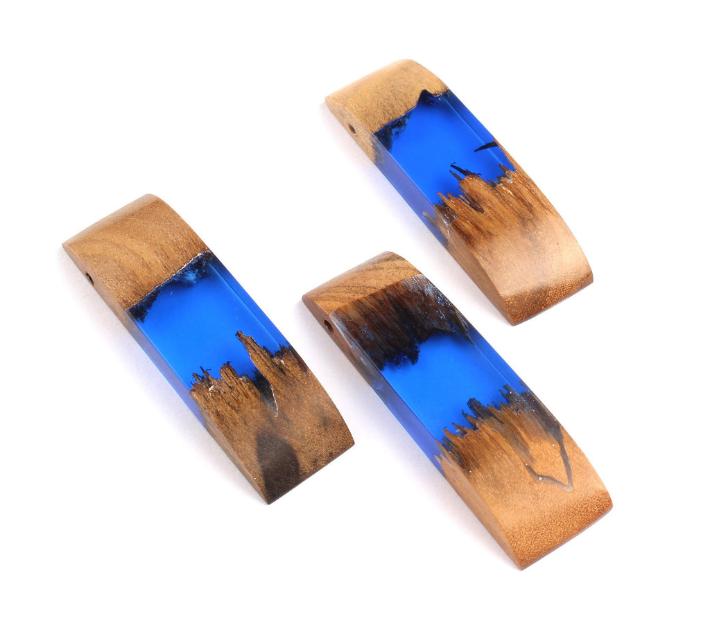 Griding Glue Oak Bark Wood Pendant - Dark Blue Oak Bark Griding Glue - Griding Glue Pendant - 56.2x16.7x8.07mm - BB1049A - DOMEDBAZAAR