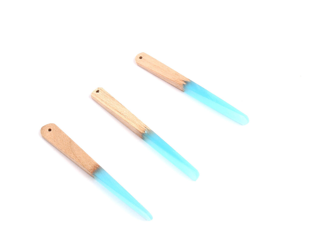 Epoxy Cherry Wood Pendant - Light Blue Stick Shaped Epoxy Pendant - Cherry Wood Pendant for Necklace and Earrings- 62x7.95x4mm - BB1050A - DOMEDBAZAAR
