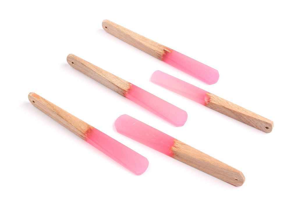 Epoxy Cherry Wood Pendant - Pink Stick Shaped Epoxy Pendant - Cherry Wood Pendant for Necklace and Earrings- 62x7.95x4mm - BB1050C - DOMEDBAZAAR