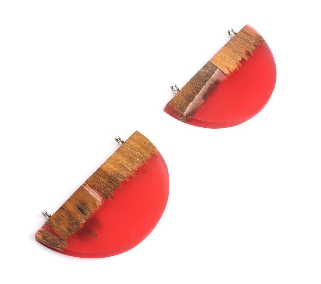 Griding Glue Oak Bark Wood Pendant - Red Circle Shaped Oak Bark Griding Glue - Griding Glue Pendant - 29.9x49.7x4.66mm - BB1048C - DOMEDBAZAAR