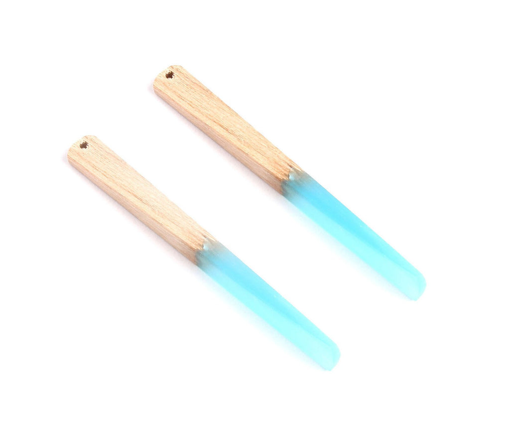 Epoxy Cherry Wood Pendant - Light Blue Stick Shaped Epoxy Pendant - Cherry Wood Pendant for Necklace and Earrings- 62x7.95x4mm - BB1050A - DOMEDBAZAAR