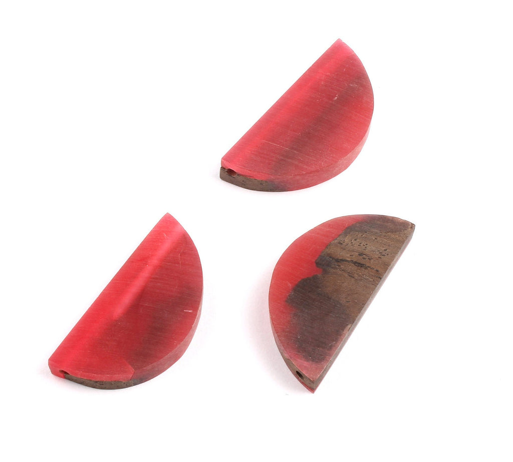 Epoxy Ebony Wood Pendant - Resin&Wood Semicircle Pendant - Red Brown Half Moon Pendant with 2 Holes  - 15.7x31.8x5.67mm - BB1051C - DOMEDBAZAAR
