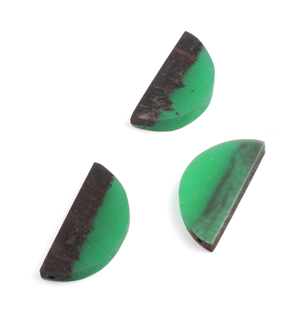 Epoxy Ebony Wood Pendant - Resin&Wood Semicircle Pendant - Green Brown Half Moon Pendant with 2 Holes  - 15.7x31.8x5.67mm - BB1051B - DOMEDBAZAAR