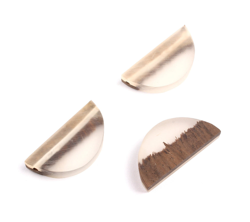 Epoxy Ebony Wood Pendant - Resin&Wood Semicircle Pendant - Clear and Brown Half Moon Pendant with 2 Holes  - 15.7x31.8x5.67mm - BB1051D - DOMEDBAZAAR