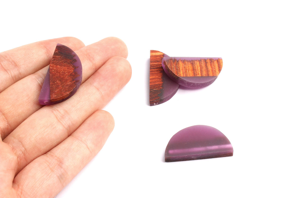 Epoxy Ebony Wood Pendant - Resin&Wood Semicircle Pendant - Purple Brown Half Moon Pendant with 2 Holes  - 15.7x31.8x5.67mm - BB1051F - DOMEDBAZAAR