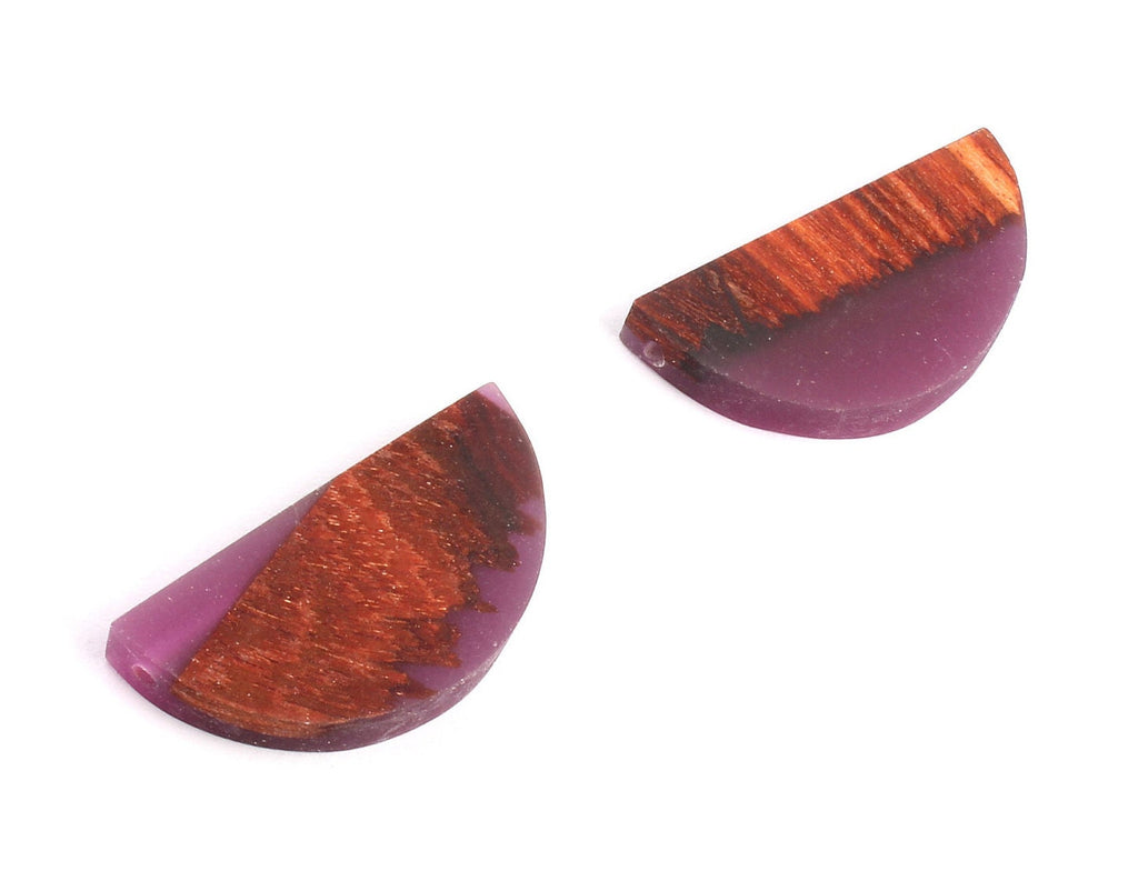 Epoxy Ebony Wood Pendant - Resin&Wood Semicircle Pendant - Purple Brown Half Moon Pendant with 2 Holes  - 15.7x31.8x5.67mm - BB1051F - DOMEDBAZAAR