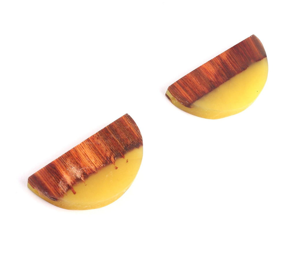Epoxy Ebony Wood Pendant - Resin&Wood Semicircle Pendant - Yellow Brown Half Moon Pendant with 2 Holes  - 15.7x31.8x5.67mm - BB1051E - DOMEDBAZAAR