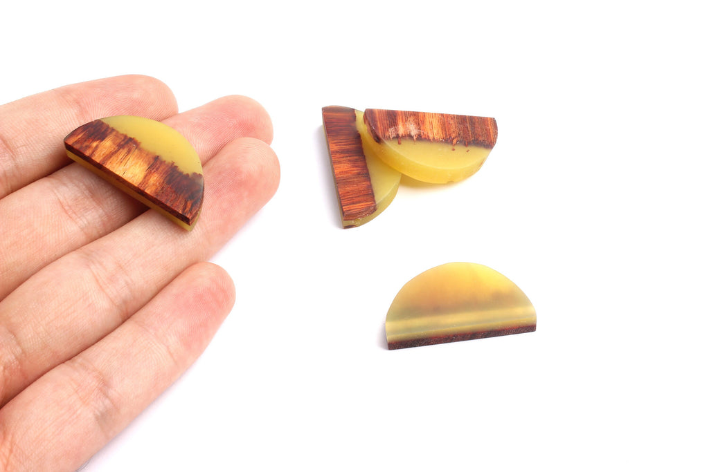 Epoxy Ebony Wood Pendant - Resin&Wood Semicircle Pendant - Yellow Brown Half Moon Pendant with 2 Holes  - 15.7x31.8x5.67mm - BB1051E - DOMEDBAZAAR