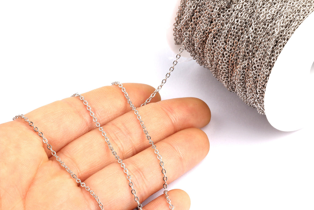 Flat Soldered Cable Chain - Iron Chain - Silver Tone Plated - Soldered Link Chain - 0.08&quot; x 0.06&quot; x 0.01&quot; -  Jewelry Making - CC1041i-S - DOMEDBAZAAR