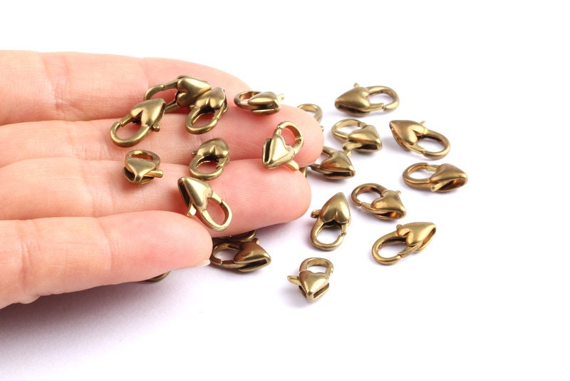 Brass Parrot Claps - Raw Brass Lobster Claw Claps - Heart Shaped Parrot Claps - Jewelry Supplies - 13.7x6.6x4.2mm - KS1006 - DOMEDBAZAAR