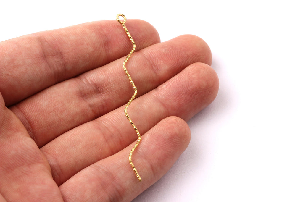 Raw Brass Earring Charms- Wavy Shaped Brass Ear Thread - Jewelry Supplies - 70x6.5x1mm - PP1249 - DOMEDBAZAAR