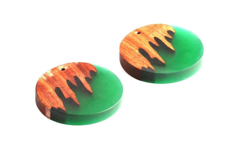 Wood Resin Pendant - Natural Monzo Wooden Charms - Circular Resin Necklace - Jewelry Supplies - Wooden Beads - 53.7x53.7x8.7mm - BB1052A - DOMEDBAZAAR