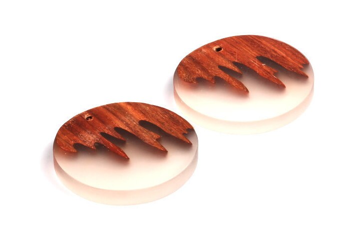 Wood Resin Pendant - Natural Monzo Wooden Charms - Circular Resin Necklace - Jewelry Supplies - Wooden Beads - 53.7x53.7x8.7mm - BB1052B - DOMEDBAZAAR