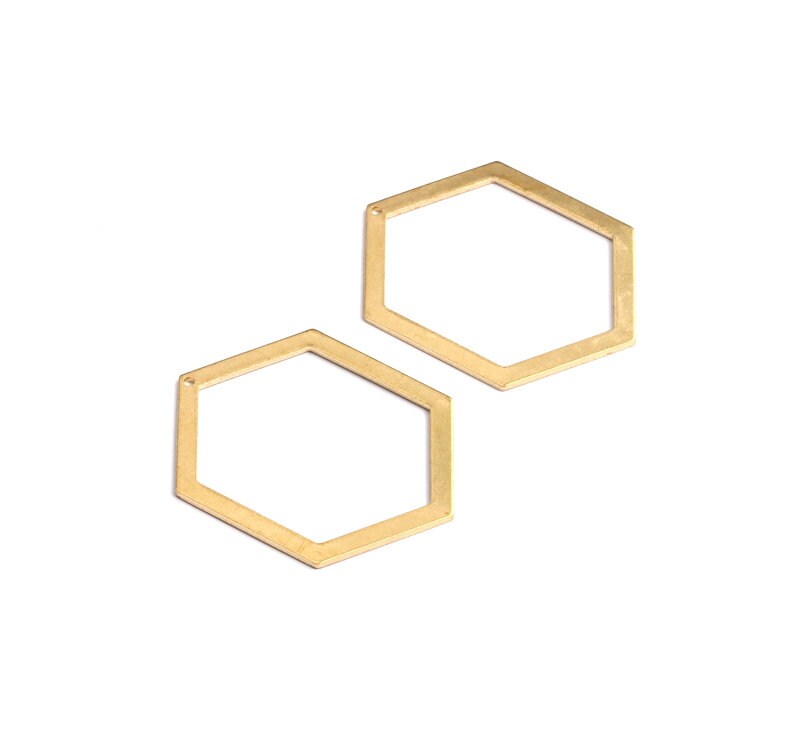 Raw Brass Geometric Charms - Hexagon Shaped Raw Brass with Hole - Hexagon Findings - Jewelry Supplies - 39x29x1mm - PP1231 - DOMEDBAZAAR