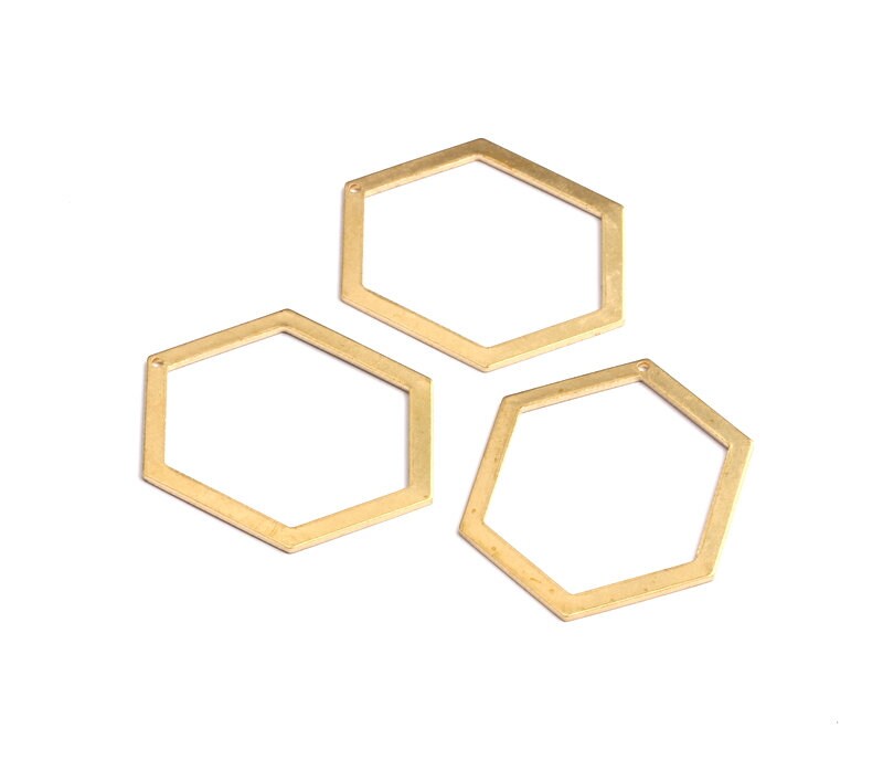 Raw Brass Geometric Charms - Hexagon Shaped Raw Brass with Hole - Hexagon Findings - Jewelry Supplies - 39x29x1mm - PP1231 - DOMEDBAZAAR
