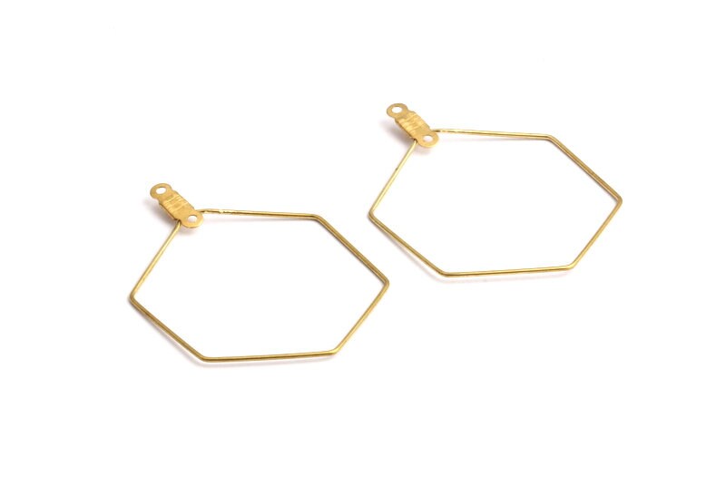 Raw Brass Earring Hoops - Hexagon Shaped Ear Wire - Geometric Earring Findings - Jewelry Supplies - 40.9x30x0.7mm - PP1356 - DOMEDBAZAAR