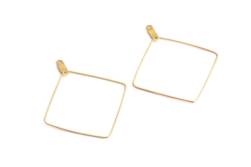 Raw Brass Earring Hoops - Square Shaped Ear Wire - Geometric Earring Findings - Jewelry Supplies - 46.6x40.3x0.7mm - PP1359 - DOMEDBAZAAR