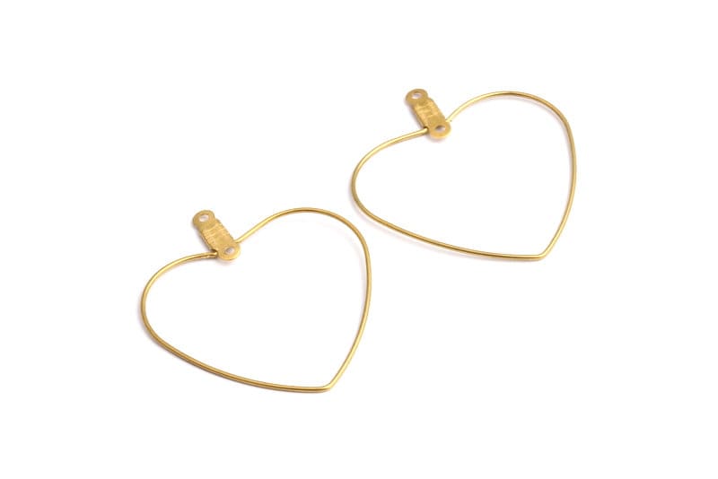 Raw Brass Earring Hoops - Heart Shaped Ear Wire - Geometric Earring Findings - Jewelry Supplies - 34.4x30.8x0.7mm - PP1362 - DOMEDBAZAAR