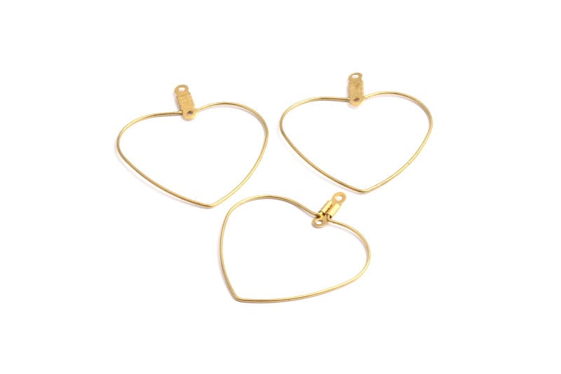 Raw Brass Earring Hoops - Heart Shaped Ear Wire - Geometric Earring Findings - Jewelry Supplies - 34.4x30.8x0.7mm - PP1362 - DOMEDBAZAAR