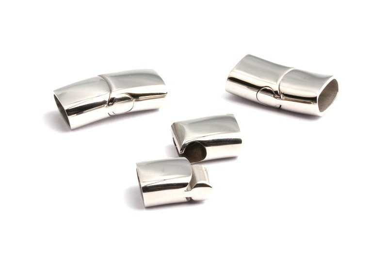 Stainless Steel Magnetic Clasp Charms -  Nickel Flat Leather Cord Clasp - Magnetic Nickel Clasp - 24x12x7mm -SS1004S - DOMEDBAZAAR