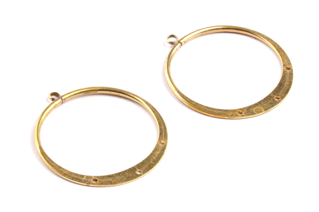 Brass Hoop Connector - Raw Brass Circle Charms with 3 Holes - Earring Findings - Jewelry Supplies - 54x50x2mm - PP1348 - DOMEDBAZAAR