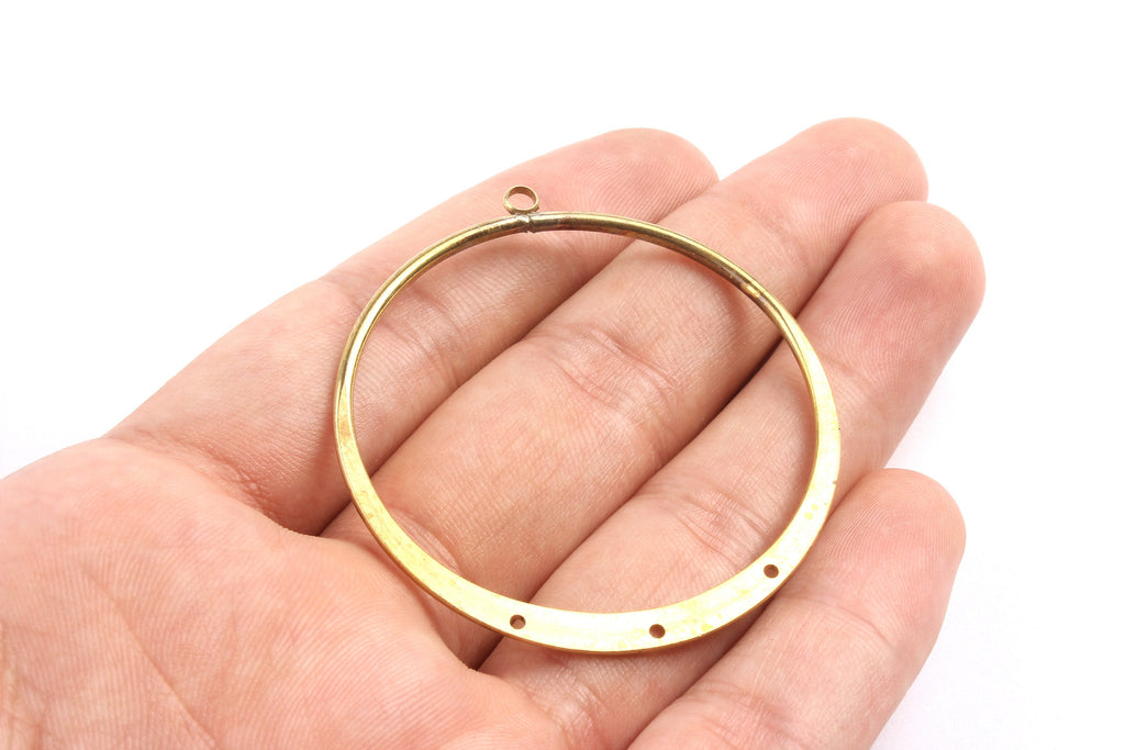 Brass Hoop Connector - Raw Brass Circle Charms with 3 Holes - Earring Findings - Jewelry Supplies - 54x50x2mm - PP1348 - DOMEDBAZAAR