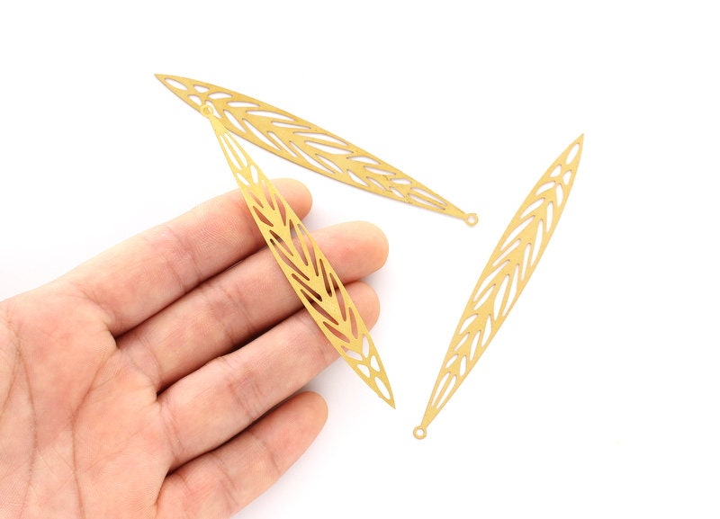 Raw Brass Leaf Shaped Earring and Necklace Charms -Hallow Out Necklace and Earring Findings - Jewelry Supplies - 84.7x10.5mm - JJB4173 - DOMEDBAZAAR