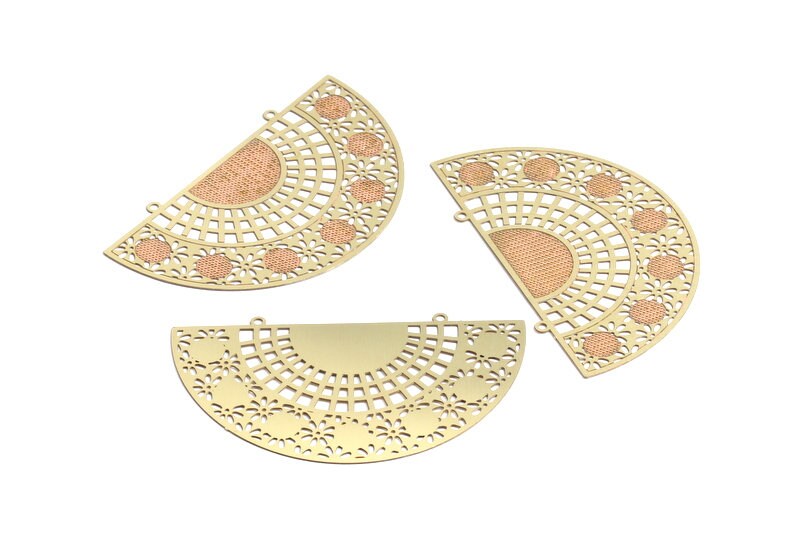 Raw Brass Semicircle Shaped Brass Necklace Charms - Raw Brass Hallow Out Necklace Charms- Jewelry Supplies - 34.8x0x0.3mm - JJA3810 - DOMEDBAZAAR