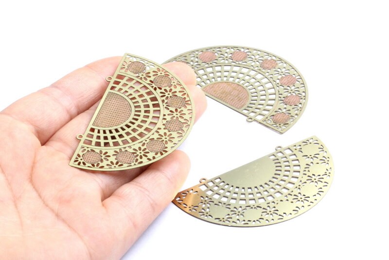 Raw Brass Semicircle Shaped Brass Necklace Charms - Raw Brass Hallow Out Necklace Charms- Jewelry Supplies - 34.8x0x0.3mm - JJA3810 - DOMEDBAZAAR